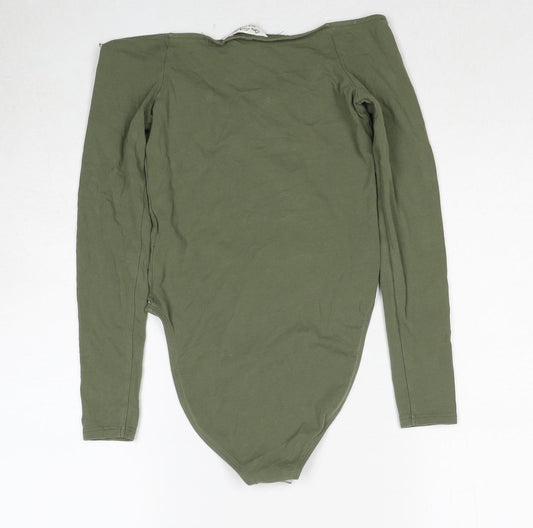 Miss Selfridge Womens Green Cotton Bodysuit One-Piece Size 6 Snap
