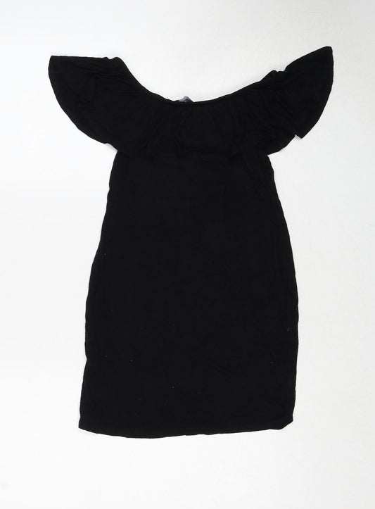 PRETTYLITTLETHING Womens Black Viscose A-Line Size 8 Round Neck Pullover