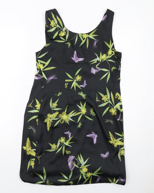 H&M Womens Black Floral Polyester Shift Size 6 Scoop Neck Pullover