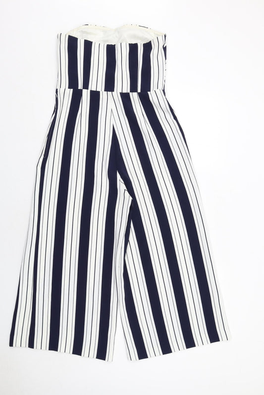 H&M Womens Blue Striped Polyester Jumpsuit One-Piece Size 10 Zip