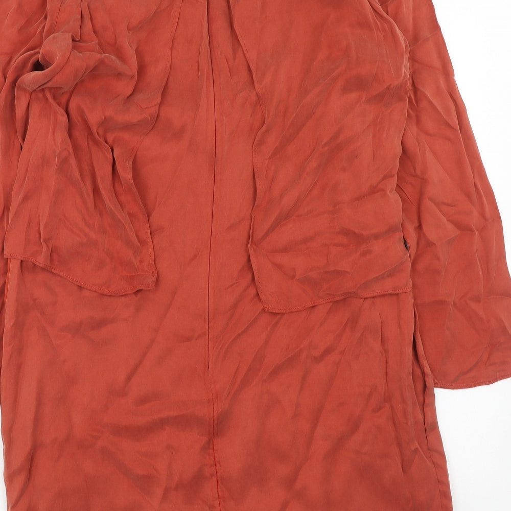 French Connection Womens Orange Cupro A-Line Size 12 Boat Neck Zip