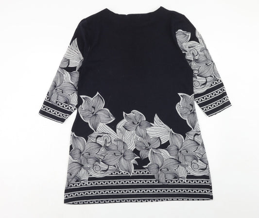 Autonomy Womens Blue Floral Polyester A-Line Size 12 Round Neck Pullover