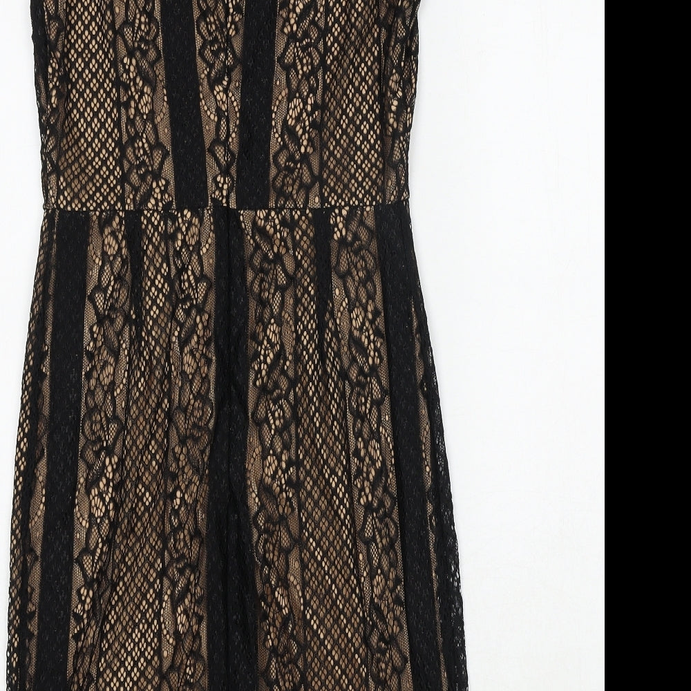 Mela London Womens Black Polyester Shift Size 12 Round Neck Zip