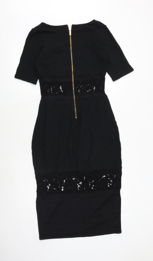 French Connection Womens Beige Cotton Shift Size 10 Round Neck Zip - Lace Detail