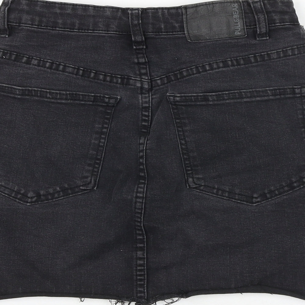 Pull&Bear Womens Black Cotton A-Line Skirt Size S Button