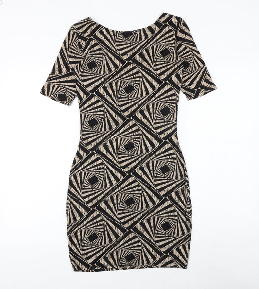 Dorothy Perkins Womens Black Geometric Viscose Bodycon Size 6 Scoop Neck Pullover