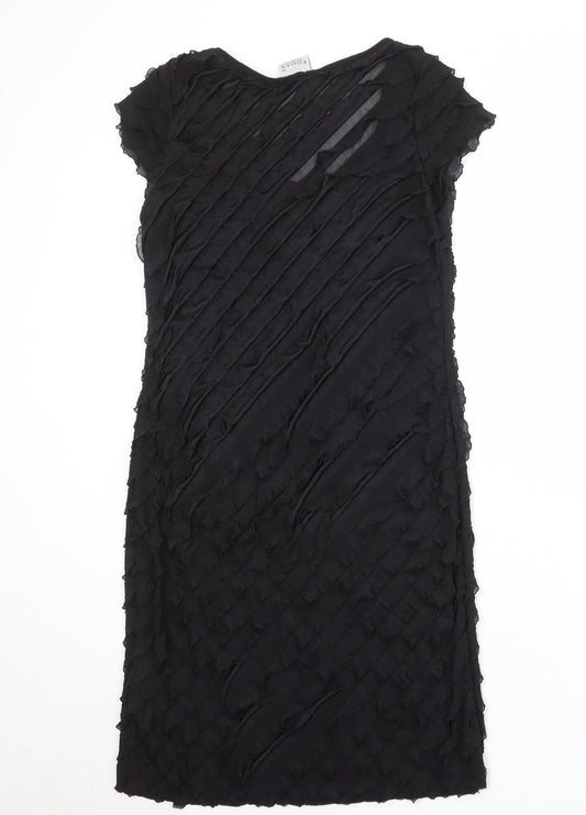 Roman Womens Black Geometric Polyester A-Line Size 14 Round Neck Pullover