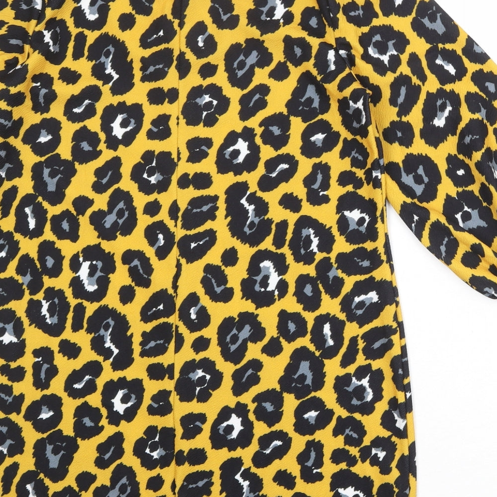 Boohoo Womens Yellow Animal Print Polyester Sheath Size 12 Boat Neck Pullover - Leopard Print
