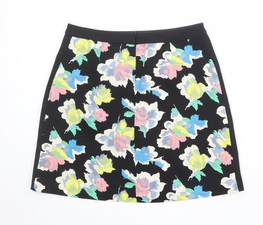 Oasis Womens Black Floral Polyester A-Line Skirt Size 10 Zip