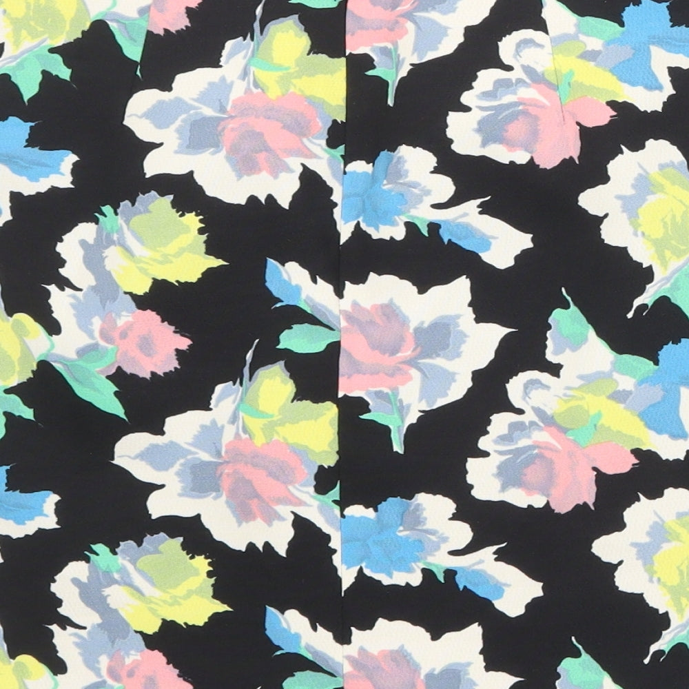 Oasis Womens Black Floral Polyester A-Line Skirt Size 10 Zip