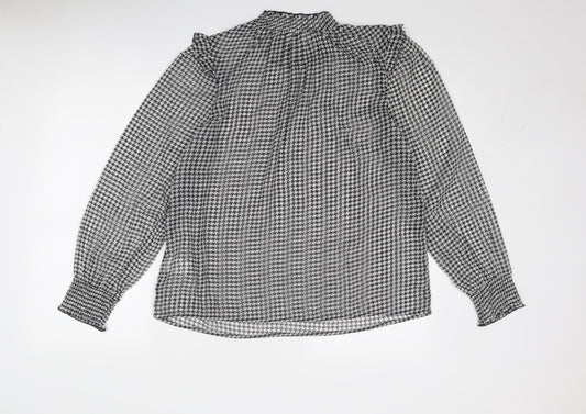 Cotton Traders Womens Black Geometric Polyester Basic Blouse Size 14 Mock Neck