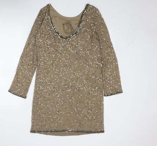 Phase Eight Womens Gold Polyester Shift Size 10 Round Neck Tie - Open Back