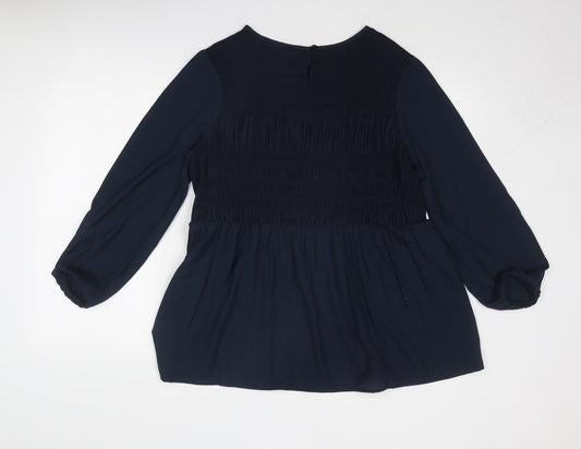 Cotton Traders Womens Blue Polyester Basic Blouse Size 12 Round Neck