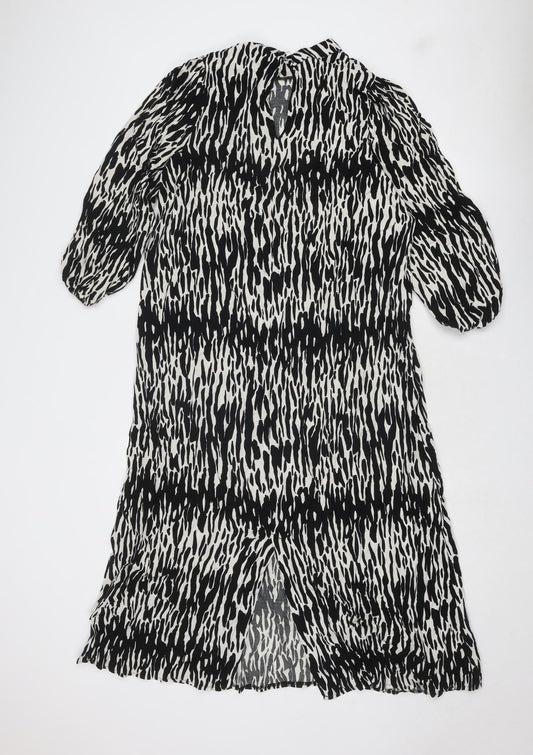 New Look Womens Black Geometric Viscose A-Line Size 12 Mock Neck Button