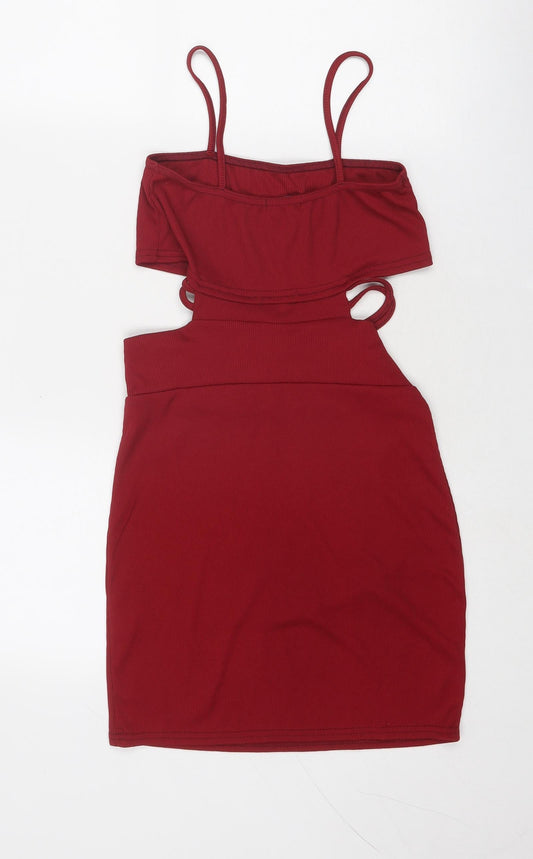 PRETTYLITTLETHING Womens Red Polyester Mini Size 8 Square Neck Pullover