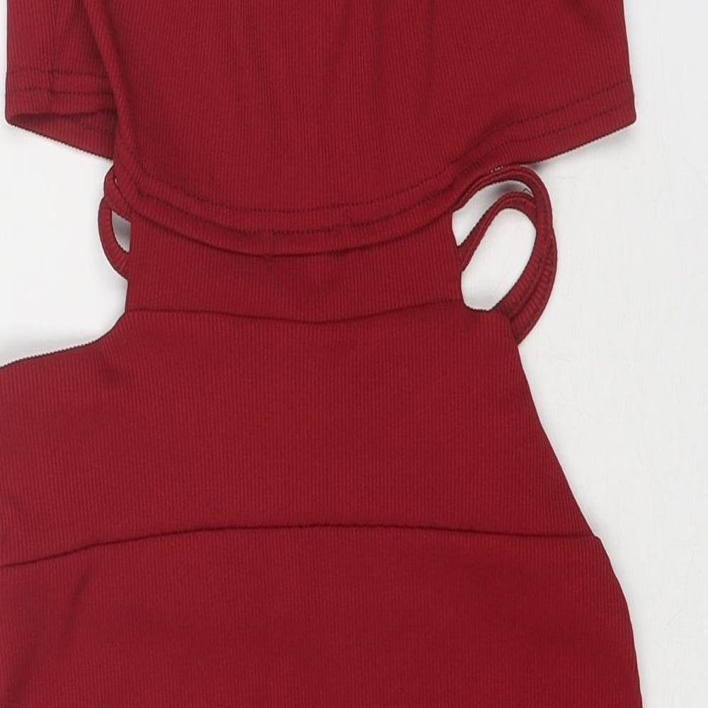 PRETTYLITTLETHING Womens Red Polyester Mini Size 8 Square Neck Pullover