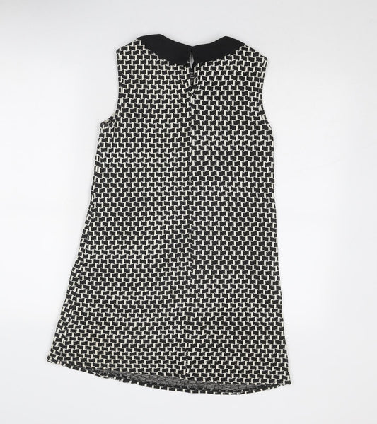 Henry Holland Womens Black Geometric Cotton Shift Size 6 Collared Button