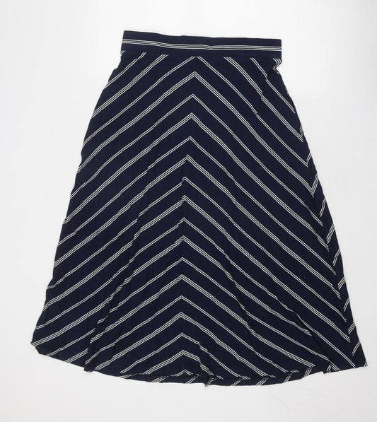 Marks and Spencer Womens Blue Striped Viscose Swing Skirt Size 12