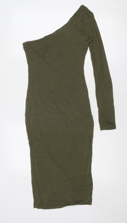 Bear Dance Womens Green Viscose Bodycon Size S One Shoulder Pullover