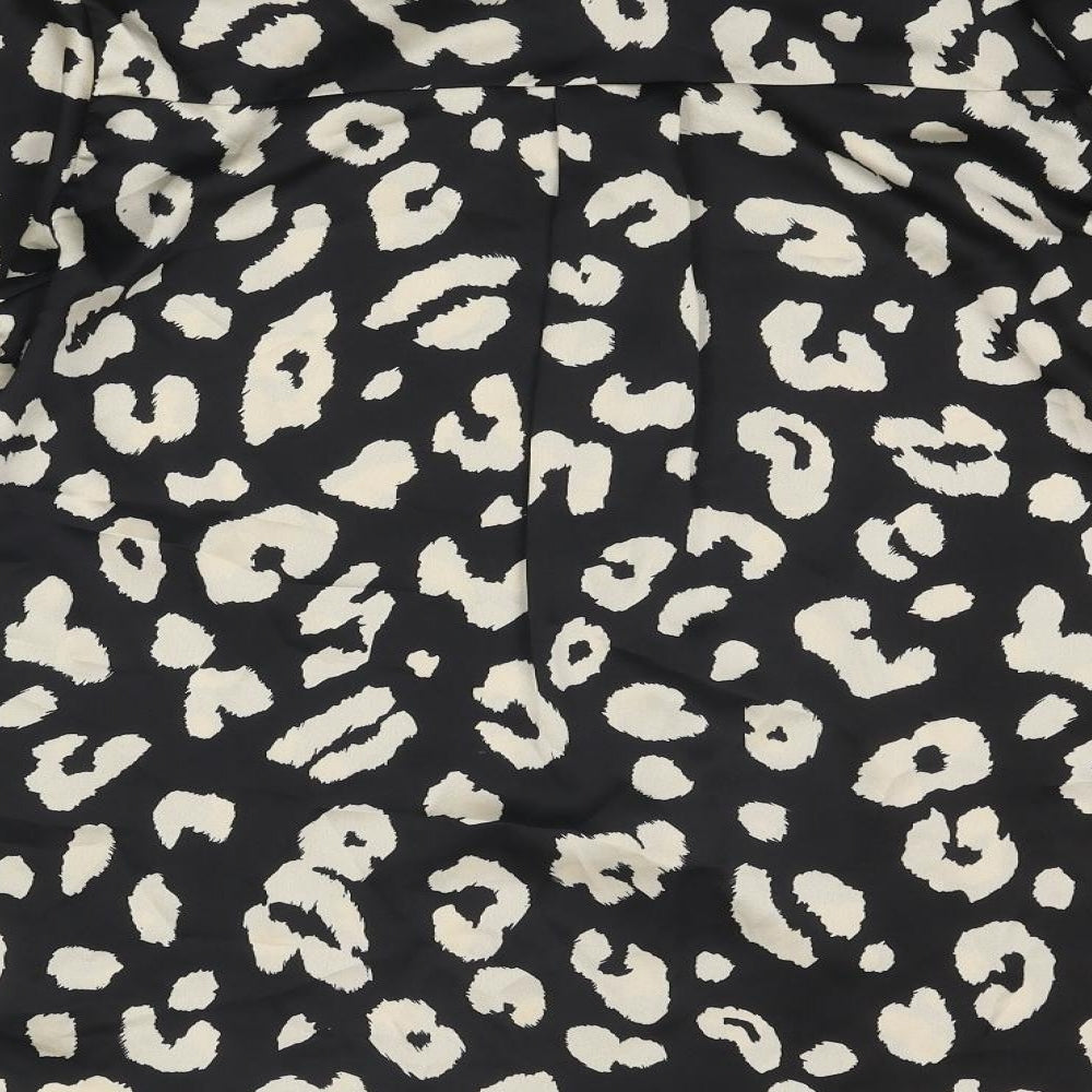 JS Millennium Womens Black Animal Print Polyester Basic Button-Up Size S Collared - Leopard Pattern