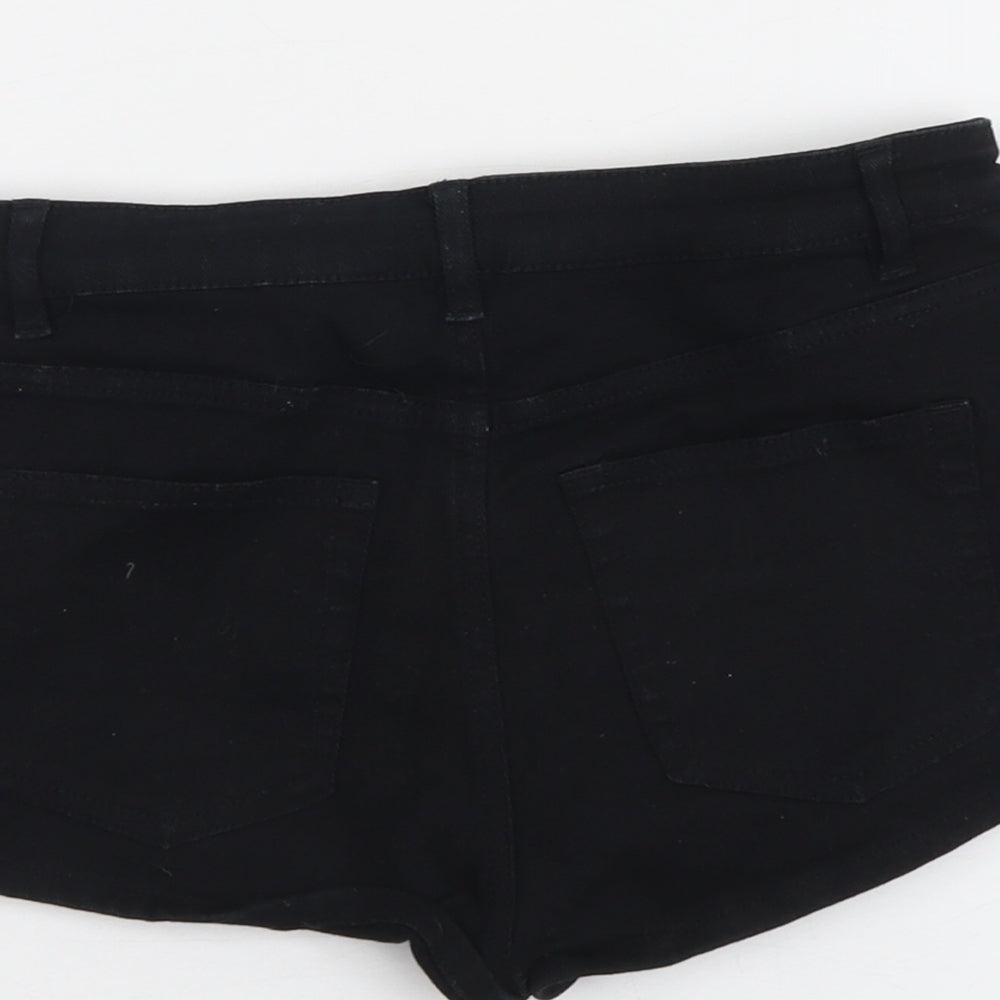 H&M Womens Black Cotton Hot Pants Shorts Size 8 L3 in Regular Button
