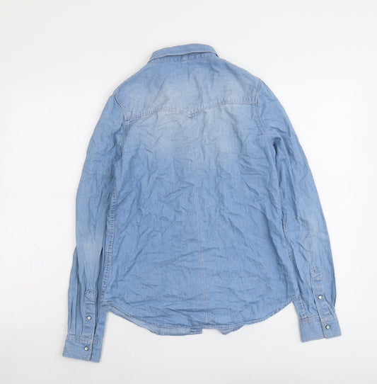 Clockhouse Womens Blue Cotton Basic Button-Up Size 6 Collared