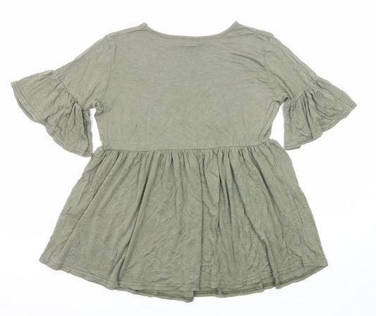 Boohoo Womens Green Viscose Basic T-Shirt Size 8 Round Neck