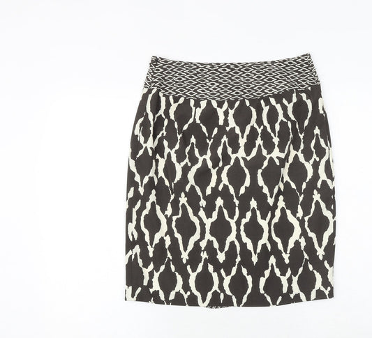 Marks and Spencer Womens Black Geometric Polyester A-Line Skirt Size 10 Zip