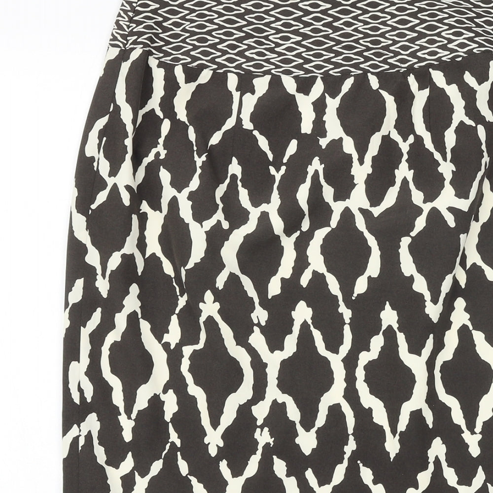 Marks and Spencer Womens Black Geometric Polyester A-Line Skirt Size 10 Zip