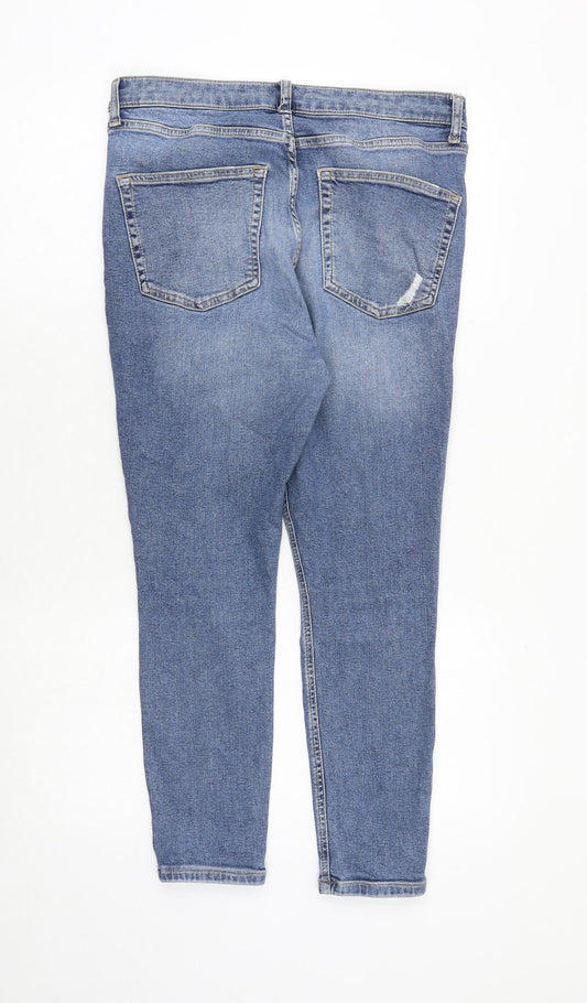 Topshop Womens Blue Cotton Tapered Jeans Size 32 in Regular Zip