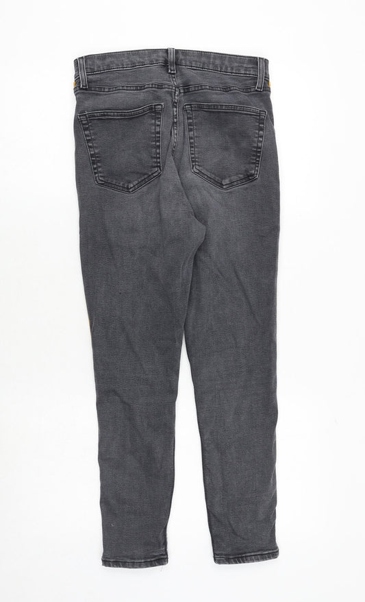Topshop Womens Grey Cotton Skinny Jeans Size 30 in Regular Zip - Side Stripe Detail