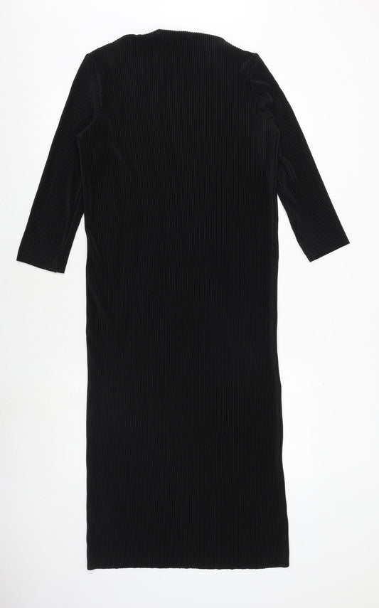 Marks and Spencer Womens Black Polyester Sheath Size 10 Boat Neck Pullover - Ribbed