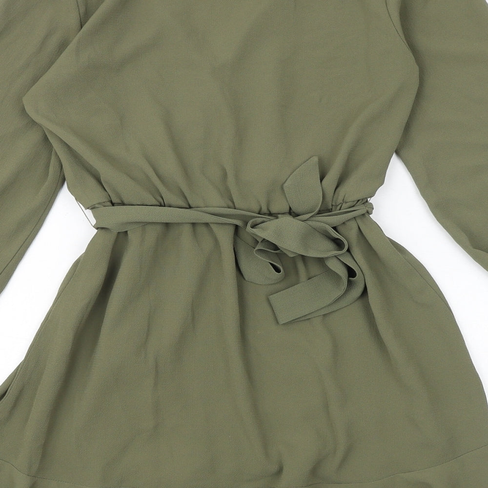 Miss Selfridge Womens Green Polyester Fit & Flare Size 4 V-Neck Tie - Wrap Style