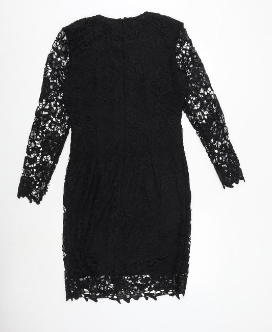 Studio Womens Black Polyester Bodycon Size 12 Round Neck Zip - Crocheted Lace Overlay