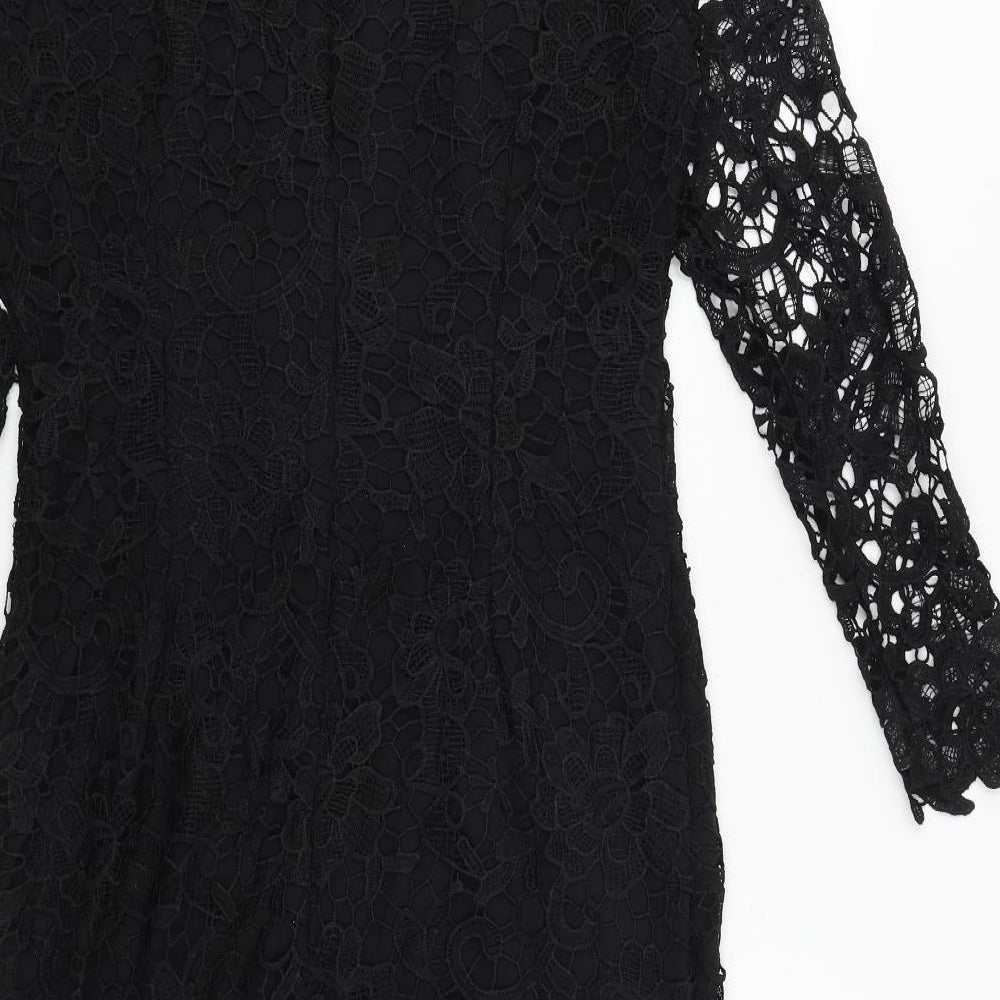 Studio Womens Black Polyester Bodycon Size 12 Round Neck Zip - Crocheted Lace Overlay