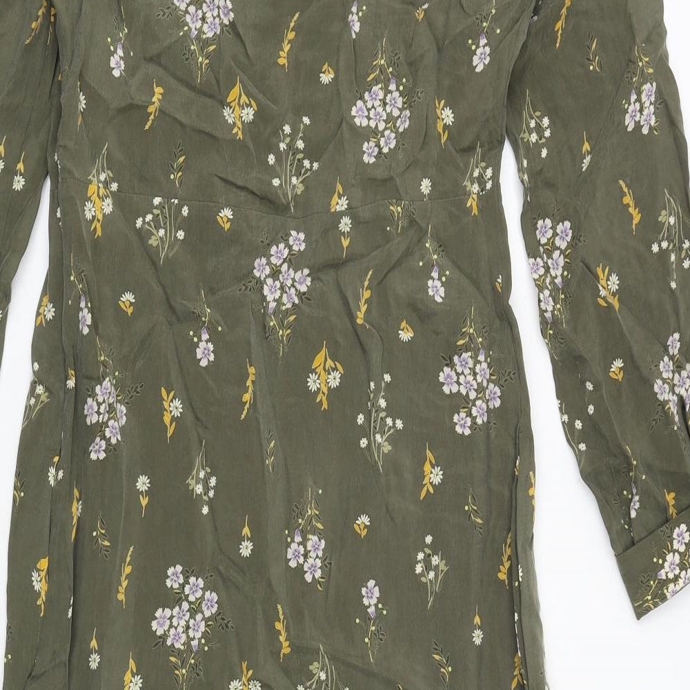 Per Una Womens Green Floral Cupro Sheath Size 8 Boat Neck Zip