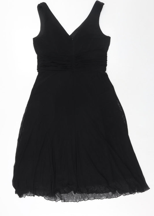 NEXT Womens Black Nylon Trapeze & Swing Size 12 V-Neck Zip - Flower Detail