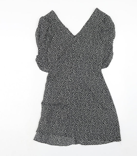 Brave Soul Womens Black Geometric Polyester A-Line Size M V-Neck Zip