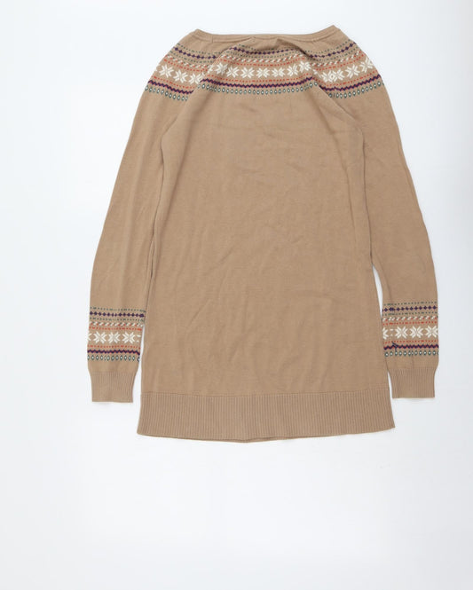 La Redoute Womens Beige Fair Isle Cotton Jumper Dress Size 8 Round Neck Pullover