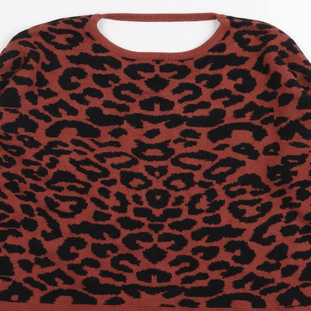 Julia Bergovish Womens Brown Round Neck Animal Print Viscose Pullover Jumper Size S - Leopard Pattern