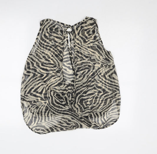 Glamorous Womens Black Animal Print Polyester Basic Blouse Size 8 Boat Neck