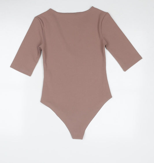 Zara Womens Brown Polyester Bodysuit One-Piece Size S Snap