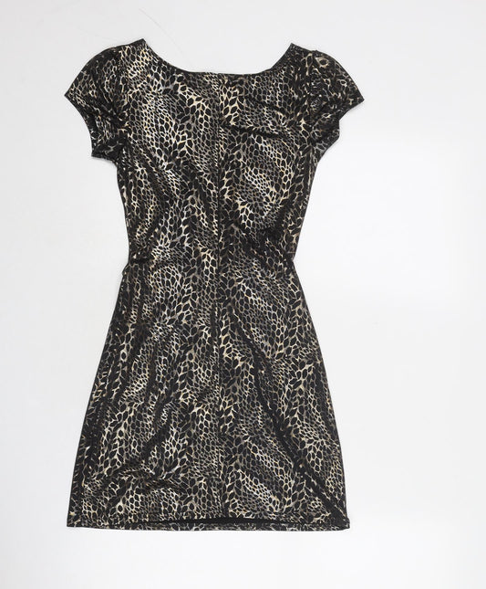 Quiz Womens Black Animal Print Polyester Mini Size 6 Boat Neck Pullover