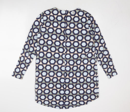 H&M Womens Blue Geometric Cotton A-Line Size M Round Neck Zip