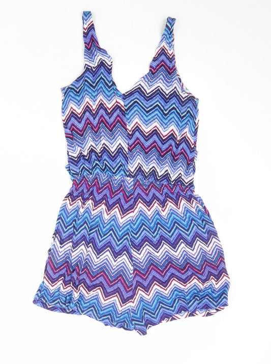 H&M Womens Blue Geometric Viscose Playsuit One-Piece Size XS Pullover