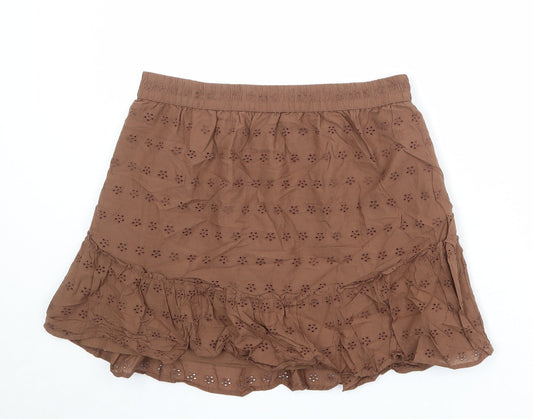 Hollister Womens Brown Floral Cotton Skater Skirt Size L