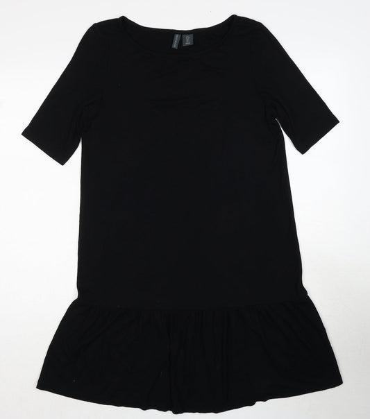 Additional front view of Paraphrase women’s black polyester skater dress, size S, round neck pullover