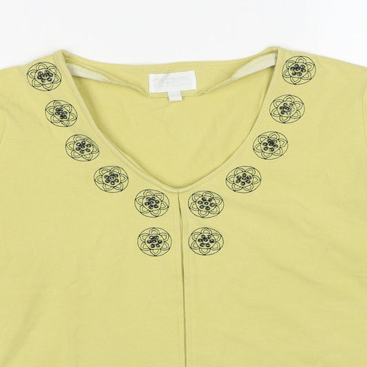 Offshoot Womens Yellow Cotton Basic T-Shirt Size L V-Neck