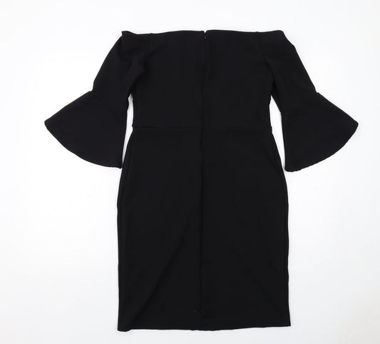 H&M Womens Black Polyester Shift Size M Off the Shoulder Zip