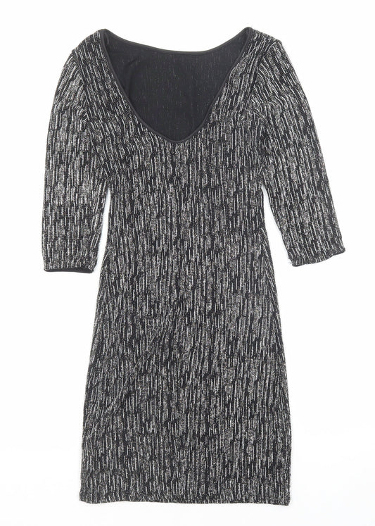 New Look Womens Black Geometric Polyester A-Line Size 10 Round Neck Pullover